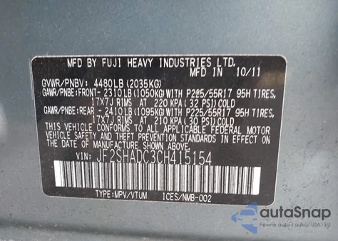 2012 Subaru Forester 2.5X Premium from USA, damaged, VIN JF2SHADC3CH415154